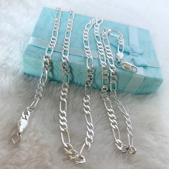 NWOT 925 Sterling Silver Figaro Chain 4mm Wide Necklace :24” - Picture 4 of 4